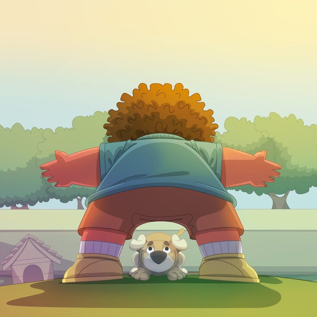 Dessin d'illustration d'un enfant jouant avec un chien
